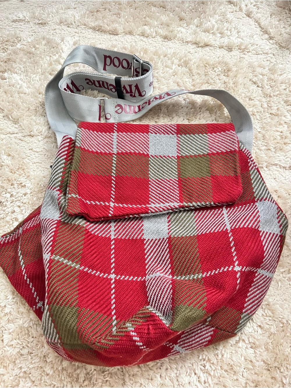 Vivienne Westwood red plaid messenger sling bag